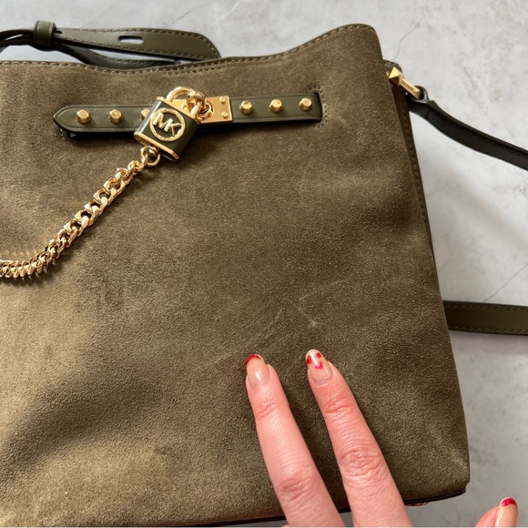 NWT Michael Kors Hamilton Legacy Medium Olive Green Suede Messenger Bag - Picture 4 of 13